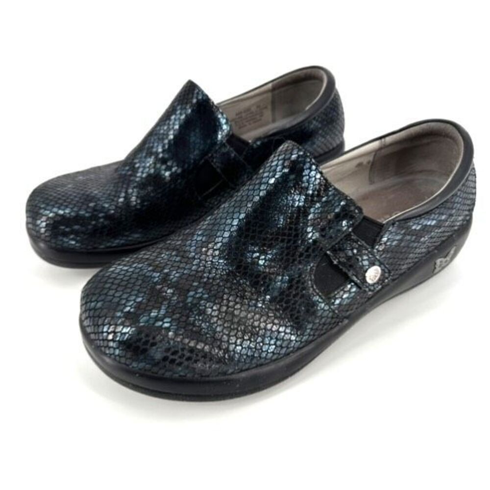 Alegria Women's Kar-468X Snakeskin Leather Oceanic Clog Shoes Black Blue Size 43
